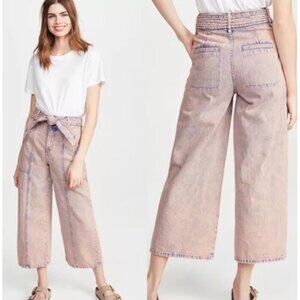 Joie Casen Size 27 Denim Wide Leg Crop Tie Waist Pink Pants Jeans preppy NWOT